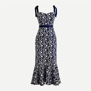J. Crew Navy and White Floral Print Midi Dress